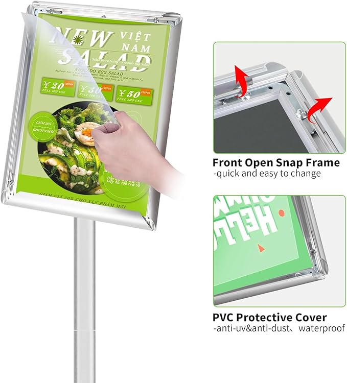 INNOVSIGN 3Packs Heavy Duty Adjustable Pedestal Poster Sign Stand, 8.5x11 Aluminum Open Floor Standing Sign Holder for Vertical and Horizontal View Display (8.5x11,Silver)