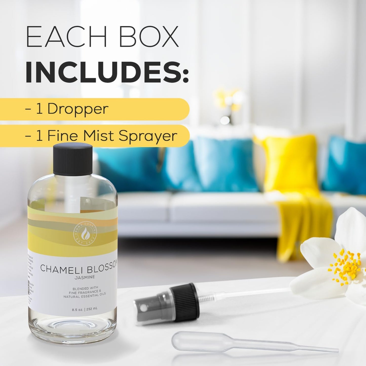 Aroma Country Chameli Blossom Diffuser Oil - Luxury Essential Oils for Diffuser Refill & Air Freshener Room Spray - Long-Lasting & Natural Home Fragrance, Jasmine Scented Oil (8.5 Fl. oz)