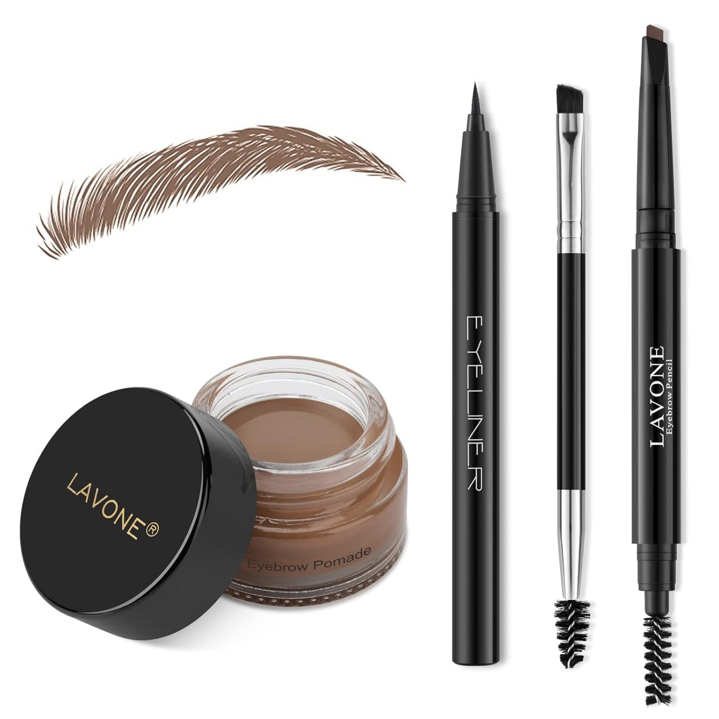 LAVONE Eyebrow Stamp Pencil Kit for Eyebrows, Makeup Brow Stamp Trio Kit with Waterproof Eyebrow Pencil, Eyeliner, Eyebrow Pomade, and Dual-ended Eyebrow Brush - Chocolate