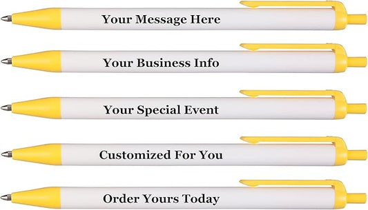 RevMark Personalized Ballpoint Pen, Custom Printed Name, Business or Event Information, Timeless Advertising, USA Made Pens, Promotional Marketing, Smooth Black Ink, Bulk Pack (Yellow,100 Ct)