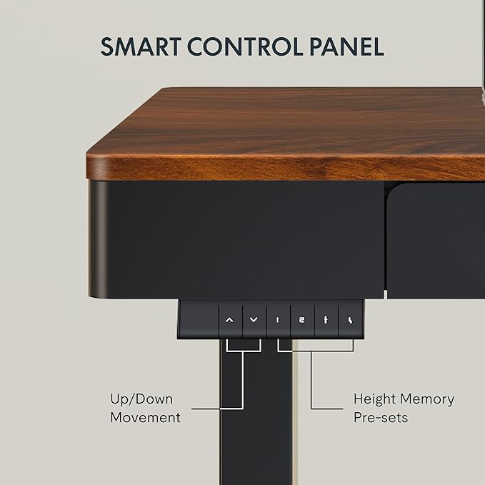 FLEXISPOT Q5 Standing Desk with Drawer, 55 x 24 Inch Whole Piece Electric Adjustable Height Stand Up Computer Workstation for Home, Office, Dark Walnut