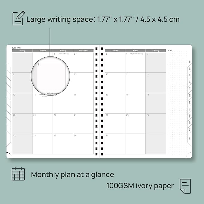POPRUN Planner 2025-2026 (Large - 8.5'' x 10.5'') Academic Weekly Calendar (July 2025 - June 2026) with Hourly Time Slots, Monthly Tabs, 100GSM Thick Papers, Spiral Leather Cover - Blue Green