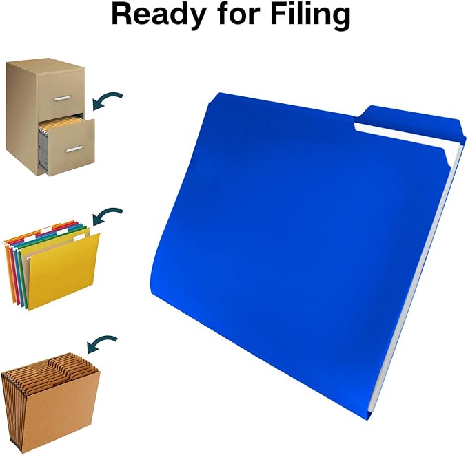 Dunwell Plastic Colored File Folders (6 Pack), 1/3 Tab Filing Folders for 8.5x11 Letter Size Documents, Assorted Colors, Acid-Free Poly, Includes Labels
