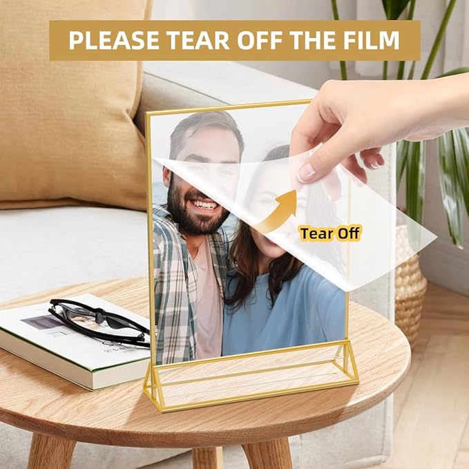 PPH-Sisy Acrylic Sign Holder 5x7 Gold Display Stand, Clear and Stable Table Plastic Paper Holder, Acrylic Frames for Home Office Shop Photo Frames Exhibition (6pcs)