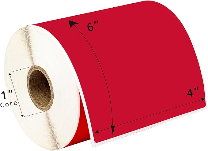 HOUSELABELS 4" x 6" Red Shipping Labels on 1" Core Compatible with Zebra and Rollo Printers, 15 Rolls / 250 Labels per Roll