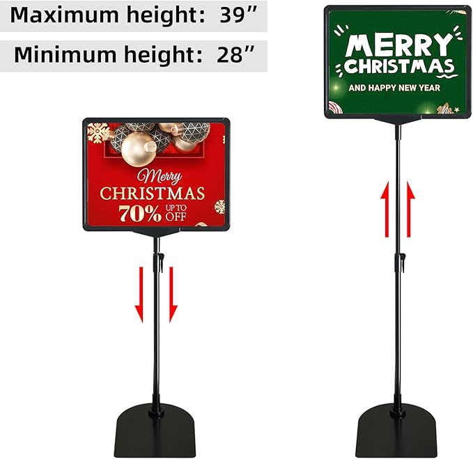 Sign Holder, 8.5 x 11 Inch Sign Stand with Adjustable Height Snap Open, Reusable Sign Stands for Display Advertising Business Signage, Vertical and Horizontal Two View Modes (Black, 12 Pack)