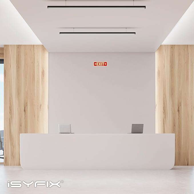 iSYFIX Exit Signs with Directional Right & Left Arrow - 12 Pack 12x4 Inch Glow in the Dark for Business, School, Office, Warehouse - Durable 40 Mil Polystyrene, UV Laminated, Waterproof, Scratch & Fade Resistant