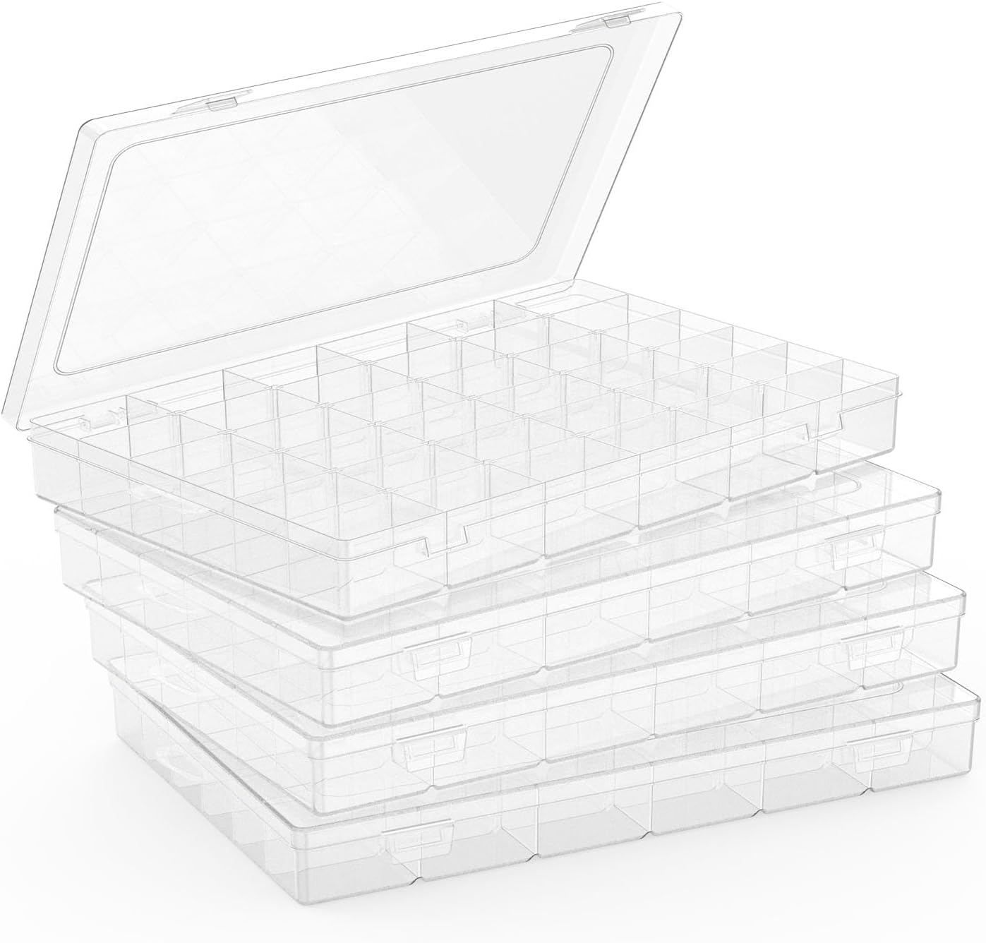 4 Pack Plastic Organizer Container Box, 36 Grids Clear Plastic Parts Organizer Box, for Beads, Art DIY, Crafts, Jewelry, Fishing Tackle with Label Stickers