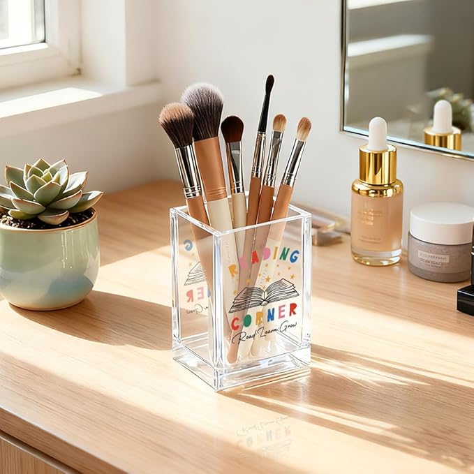 QYUVK Reading Corner Acrylic Cosmetic Holder, Crown Clear Makeup Brush Holder, Ideal for Bathroom Jewelry Accessories Holding, Christian Bible Verses Gifts for Women Girlfriend Her