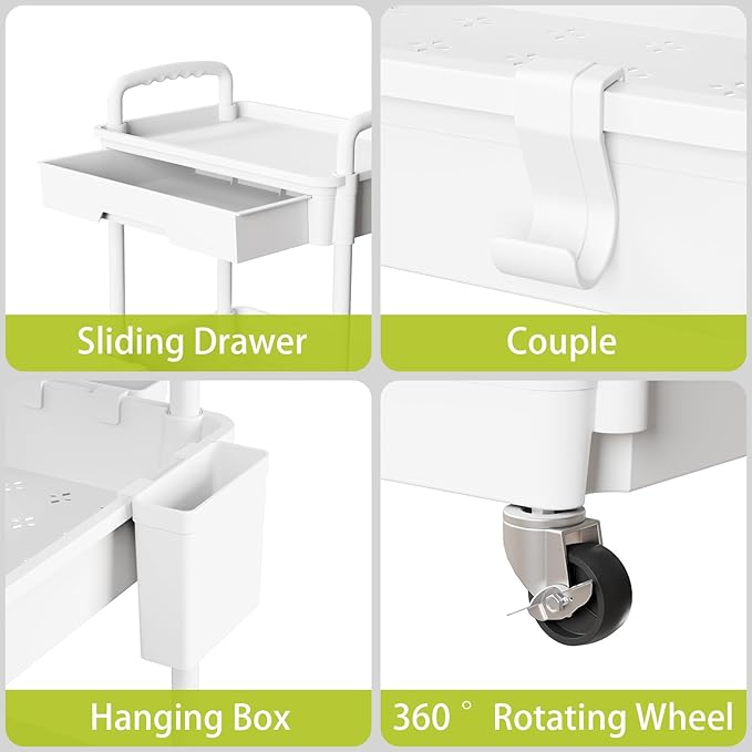 Sorgion 4 Tier Rolling Cart Organizer,Art Craft Diaper Bedside Snack Laundry Room Bathroom Organizer Narrow Thin Slim Rolling Trolley Utility Cart with Wheels for Kitchen,Office(White)