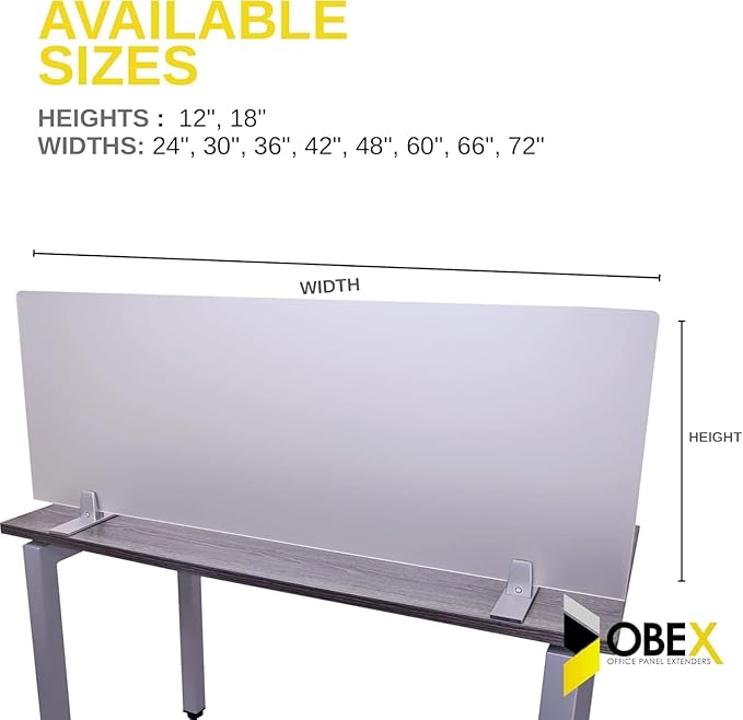 OBEX Acrylic Free Standing Screen, Divider for Desk Privacy Home & Office Partitions for Table Top Workstation, Portable Cubicle Panel for Work, 18" x 42", Frosted