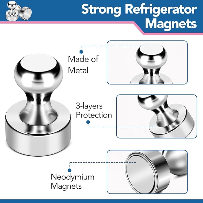 LOVIMAG Fridge Magnets 56 Pcs Refrigerator Whiteboard Small Strong Magnet Classroom Kitchen Accessories Decorative Locker Set Decor Must Haves Office Calendar Refrigerador Magnetic Cute Crafts Silver