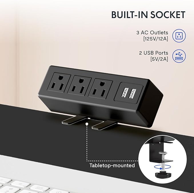 FLEXISPOT EN2 Whole-Piece Standing Desk with Clamp Power Strip, 55 x 28 Electric Stand Up Height Adjustable Desk with Cable Management (Black Frame + 55" Marble Grey Top, 2 Packages)