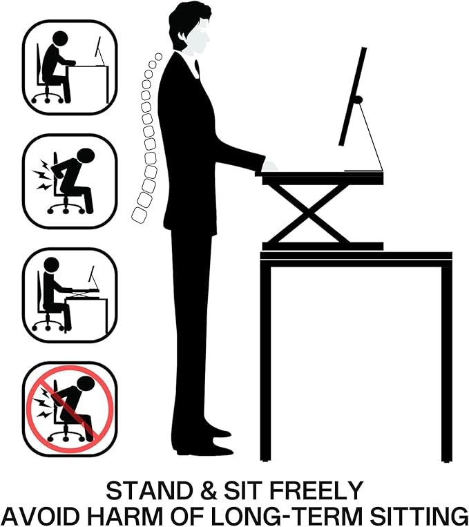37 Inch Standing Desk Converter - Manual Pneumatic Spring, Two Monitor Stable Standing Desk Converter,5.9"To 18.8" Height Adjustable Laptop Workstation With Keyboard Tray For Home, Company(Log Color)