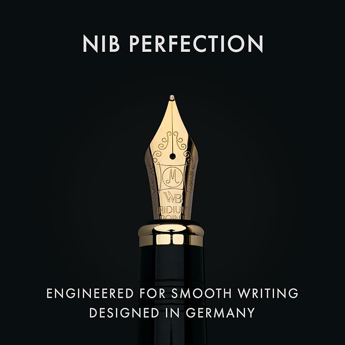 Wordsworth & Black Primori Fountain Pen Set [Stunning Gold]; Medium Nib, Gift Case, 24 Ink Cartridges, Refill Converter, Manual; Journaling, Calligraphy, Smooth Writing Pens; Left and Right Handed
