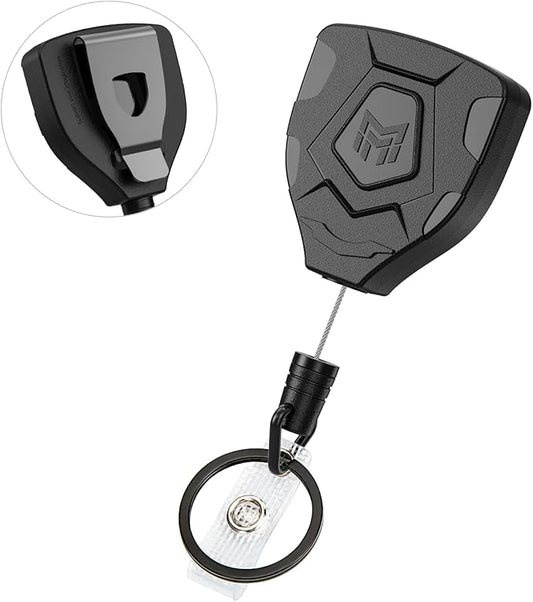 MNGARISTA Heavy Duty Retractable Keychain with Belt Clip, ID Badge Reel Key Chain, Badge Holder with 31.5' Steel Cord and Key Ring, 9.0oz, Black