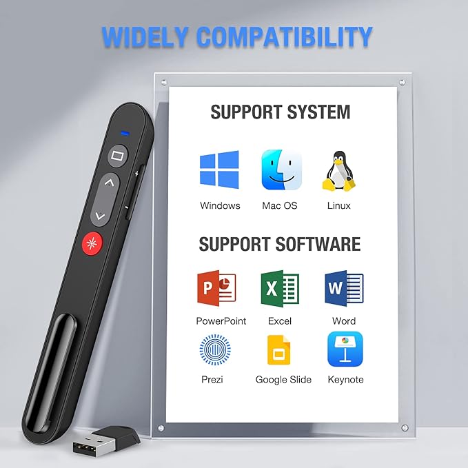 Presentation Clicker with Case, Wireless Presenter for PowerPoint Slide with Hyperlink & Volume Control, Presentation Remote Clicker for Mac/Computer/Laptop, Google Slide/PPT/Keynote