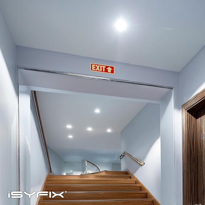 iSYFIX Exit Signs with Directional Up Arrow, Glow in the Dark, Photoluminescent Aluminum 12x4 Inch - 12 Pack, Laminated for UV & Weather Resistance, Ideal for Offices, Schools, Theaters & More