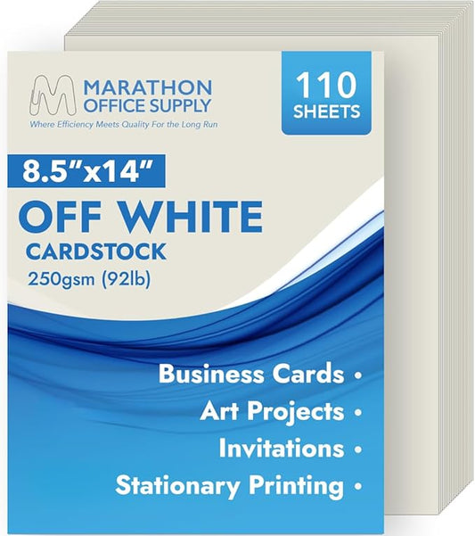 MOS Off-White Legal Cardstock Paper 8.5 x 14 Inch (110 Sheets) — Heavyweight 250 GSM Cover Stock for Certificates, Menus, Legal Documents, Crafts, Printer Compatible