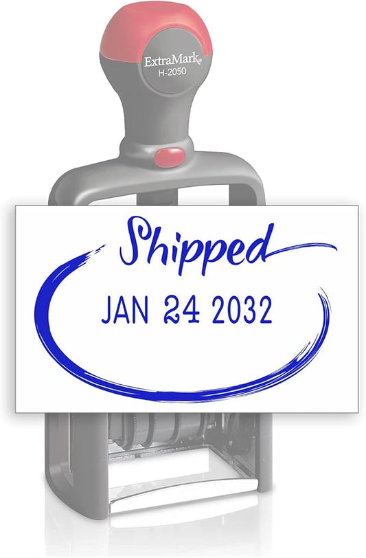 Heavy Duty Style Office Date Stamp with Shipped - Self Inking Dater - Style C - Blue Ink Color