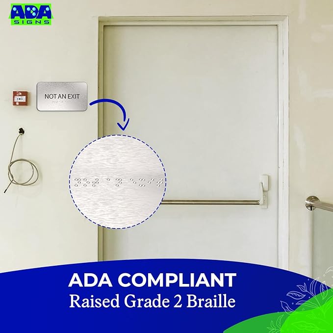 Not An Exit Sign for Business - Office Signs, Aluminum Brushed Silver, Tamper-Proof, Heavy Duty Mounting Tape, Easy Install, Office Décor, ADA Compliant, Grade 2 Braille (7” W x 4” H) ADASigns.org