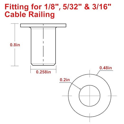 BLIKA 20 Pack Stainless Steel Protector Sleeves for 1/8" 5/32" or 3/16" Deck Cable Railing, for Wood/Composite Posts, T316 Marine Grade