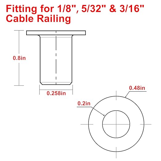 BLIKA 50 Pack Stainless Steel Protector Sleeves for 1/8" 5/32" or 3/16" Deck Cable Railing, for Wood/Composite Posts, T316 Marine Grade, Cable Railing Protector Sleeves