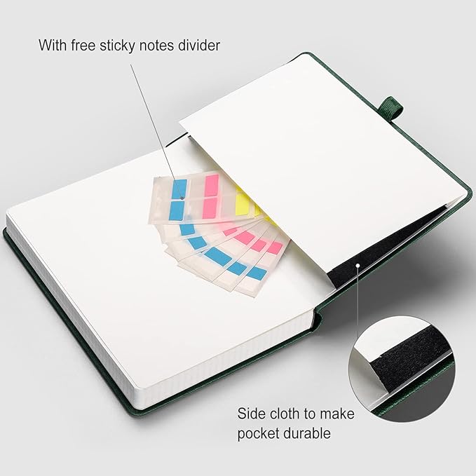 AHGXG Graph Paper Notebook - 320 Pages Grid Notebook Thick Journal A5, 100gsm Thick Graph Paper, Leather Hardcover, Inner Pocket,5.75'' × 8.38''- Green