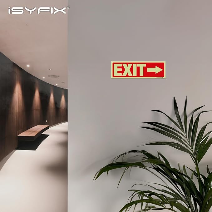 iSYFIX Exit Stickers Signs with Directional Right Arrow 12 Pack 12x4 Inch - Glow in the Dark Photoluminescent Vinyl for Office, School, Business, Warehouse - UV & Weather Resistant for Indoor/Outdoor Use