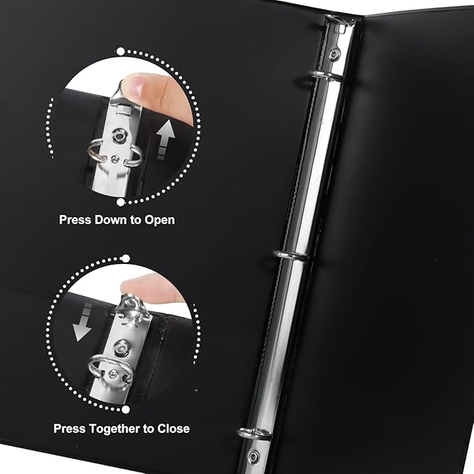 CIXILDTS 2" 3 Ring Binder, Standard 2-inch Round Ring Binder Fit Letter Size Paper, Presentation View Binders, Black, 6-Pack