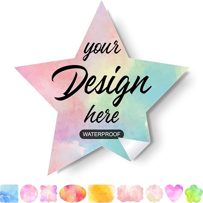 Custom Stickers Personalized Labels - Customized Stickers with Any Design Image Logo Text,Custom Stickers for Business Logo,Custom Thank You Label Stickers,100 Labels (Star,4.5"x4.5")