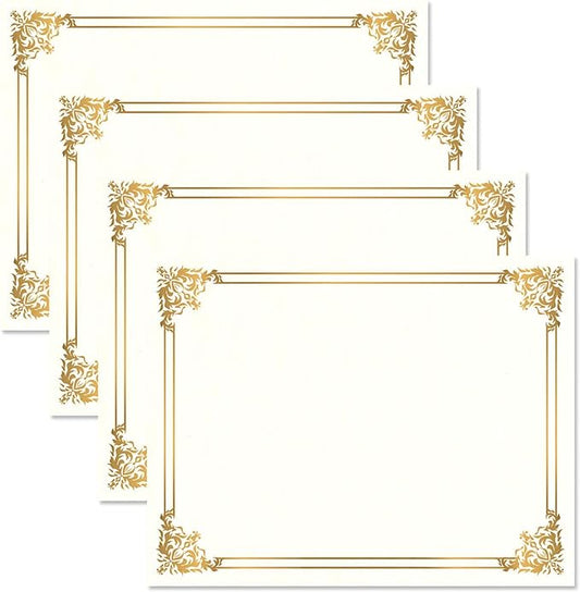 Empire Gold & White Parchment Certificate Papers - Pack of 100, Not FOIL, Laser & Inkjet Printer Compatible, For Office, Business Awards, Graduation, School Diplomas, 8-1/2" x 11" on 60 lb.Text Stock