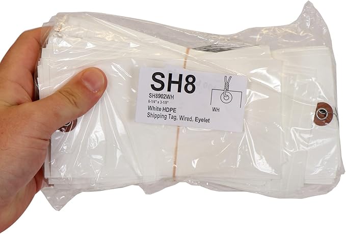 SmartSign (Pack of 100) Blank White Shipping Tags with Wires, 6.25 x 3.125 inch (Size-8), Metal Eyelet, 7.5 mil HDPE Plastic, Writable