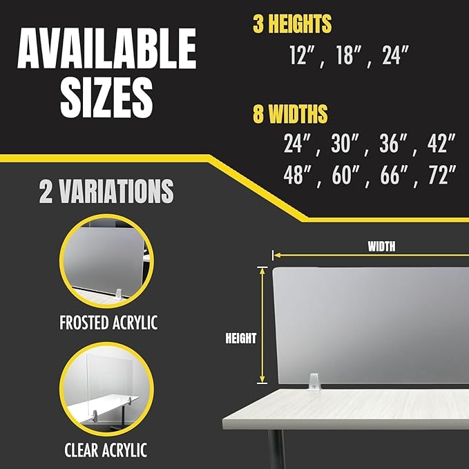 OBEX Frosted Acrylic Desk Mounted Privacy Panel, 18" x 30", Frosted