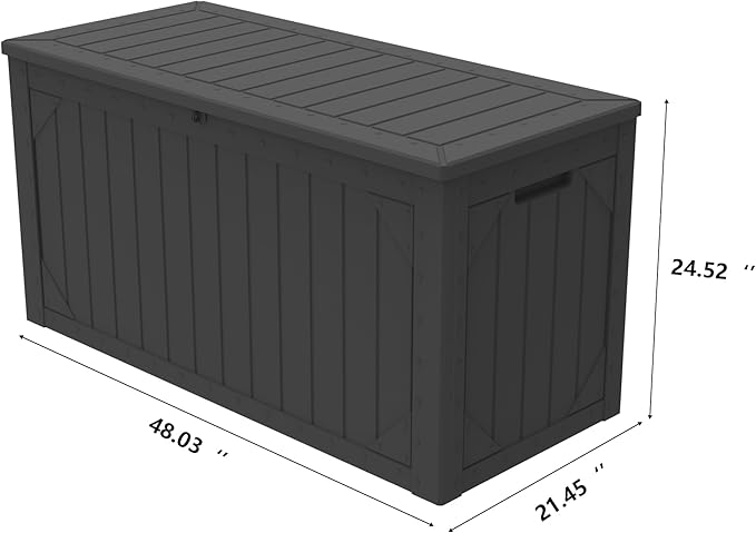 PATIOEASY Outdoor Storage Box 100GAL Waterproof Resin Deck Box,UV-Resistant Lockable Package Delivery Bin for Garden Tools,Large Patio Outside Cushions,Pool Accessories Supplies,Chest,Furniture,Brack