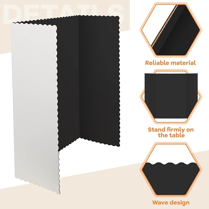 Henoyso 8 Pcs 14 x 22 Inch Black Trifold Poster Board Large Tri Fold Presentation White Display Board Foldable Paperboard for Science Fair School Business Project Exhibition
