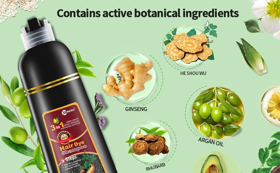 2 Pack Black Hair Dye Shampoo, Leorx 3 In 1 Black Color Shampoo Dye For Gray Hair Instant Herbal Coloring For Women & Men - Tintes Para El Cabello