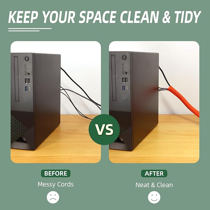 Split Wire Loom Tubing, Cable Protector Sleeve, Braided Cable Management for TV/Computer/Home Theater/Engine Bay, Cord Protectors from Pets No Chew (Orange, 3/8"-25ft)