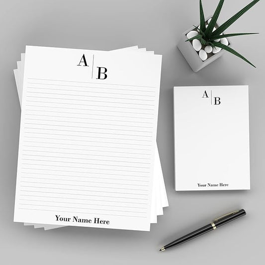 PrintPPS Personalized Monogram Notepads with your 2 Initials Diagonally - 4 Pack Gift Set of 8.5 x 11 @ 50 Sheets Per Pad - Optional Ruled Lines - Custom Stationery For To Do Checklists, and Gifts