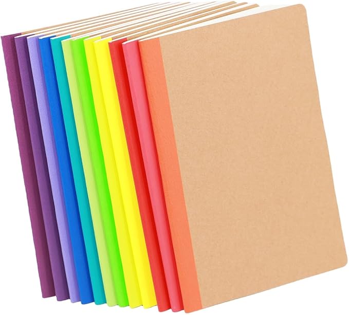 Zegrox 12 Pack Notebooks Bulk, Kraft Cover Lined Blank College Ruled Travel Journals with Rainbow Spines For Women Students Business, 60 Pages, 8.3”x 5.5”, A5, 12 Colors