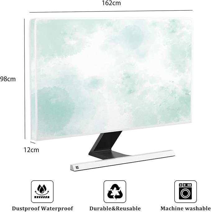 Baocicco Abstract Watercolor Waterproof TV Display Screen Cover 70 Inch Cyan Marble Dip Dyeing Dust Proof TV Covers for Television Screen Anti-Static Dustproof Protective，Mint Green