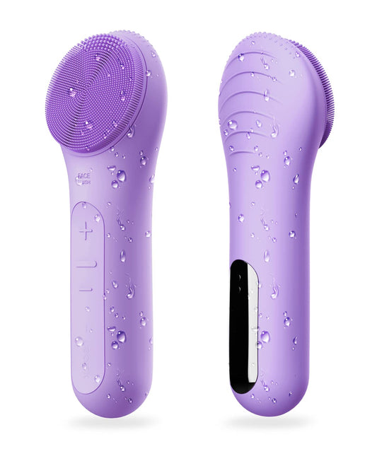 NgraCoola CLIE Facial Cleansing Brush - Waterproof & Rechargeable Face Scrubber for Men & Women, Cleansing, Exfoliating & Massaging - Violet