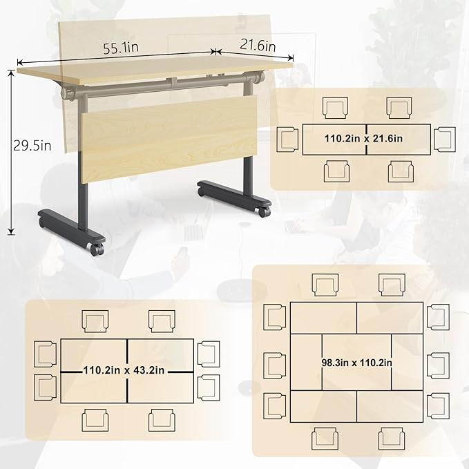JEHUJD Conference Table,55.1''Folding Conference Room Table for 4-12 People,Mobile Flip Top MeetingTraining Table with Different Coulor and Styles for Offices, Classrooms,Meeting Room (2, G)