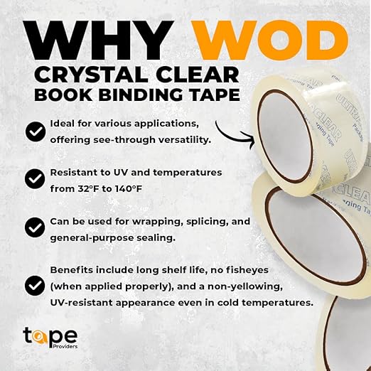 WOD CST22CC Crystal Clear See-Through Packing Tape – 1/2 inch x 110 yds. for Carton Sealing Mailing, Shipping, and Protection, Label Covering, Lamination, and Outdoor Uses.