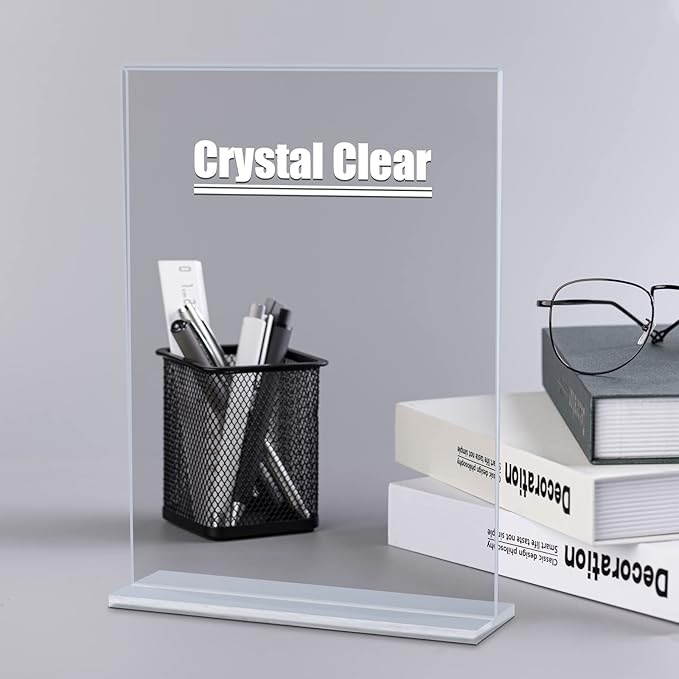 xydstay 6pack Acrylic Sign Holder 5.5 X 8.5, Vertical T Shape Clear Plastic Menu Holder, Unbreakable Table Sign for Restaurant, Office, School, Store and Home Use