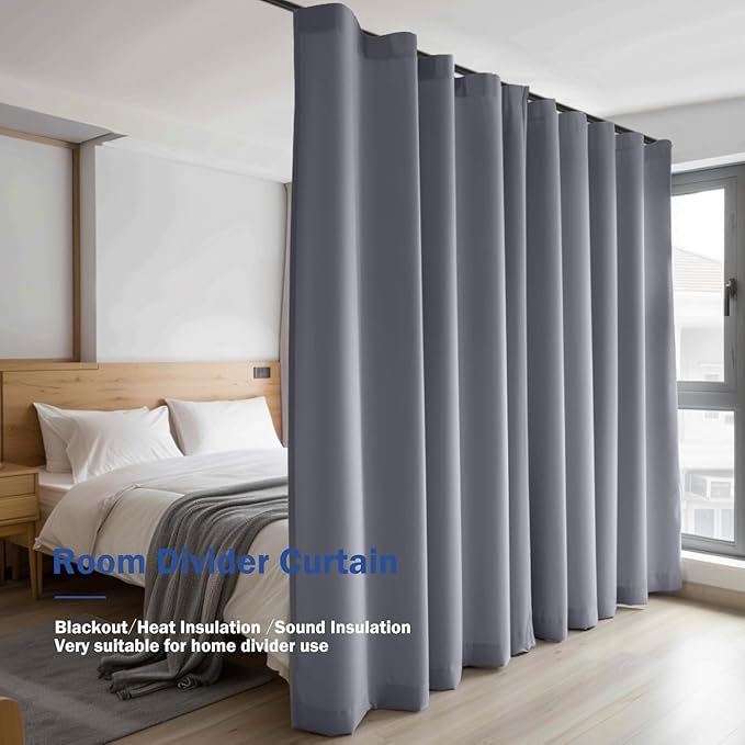 Cbsroro Room Divider Blackout Curtain Track Curtains Wall Dividers Panels Screen for Living Rooms Bedroom Office Privacy Partition Separation, W120 × L84 Inch,1 Panel, Light Grey