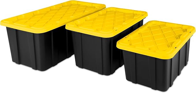 Sterilite 12-Pack Industrial Tote, Plastic Storage Container Bins with Lids, 17 Gallon - Heavy-Duty Organizing Containers for Closet, Bathroom, and Office