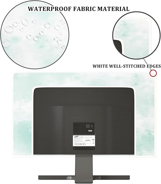 Baocicco Abstract Watercolor Waterproof TV Display Screen Cover 75 Inch Cyan Marble Dip Dyeing Dust Proof TV Covers for Television Screen Anti-Static Dustproof Protective，Mint Green