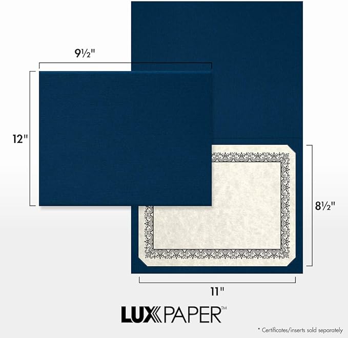 LUXPaper 9.5" x 12" Certificate Holders | Nautical Blue Linen | 100lb. Cover | 250 Qty