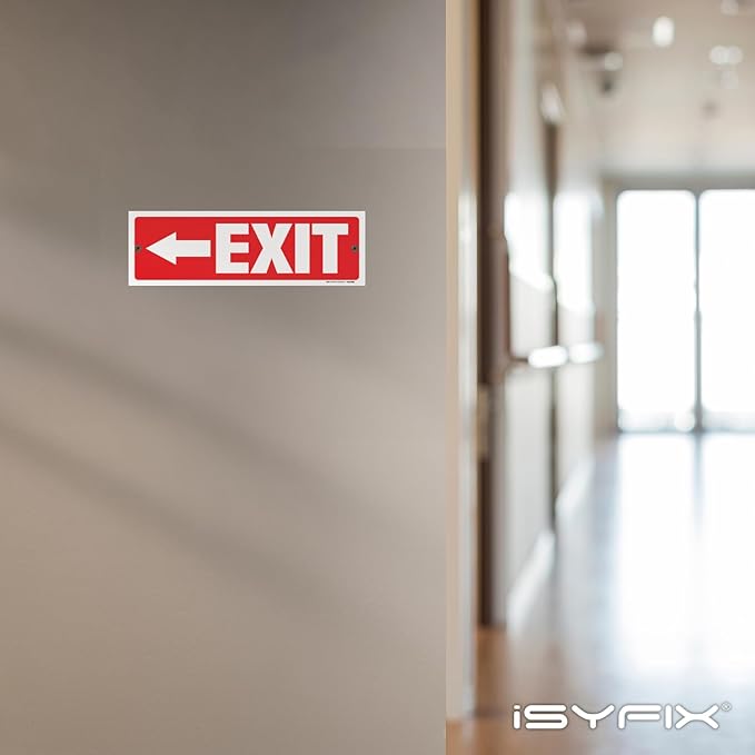 iSYFIX Exit Signs - 6 Pack 12x4 Inch Directional Left Arrow Signs, 40 mil Polystyrene Plastic, UV Laminated, Scratch & Fade Resistant, Waterproof - Ideal for Office, Theater, School, Business